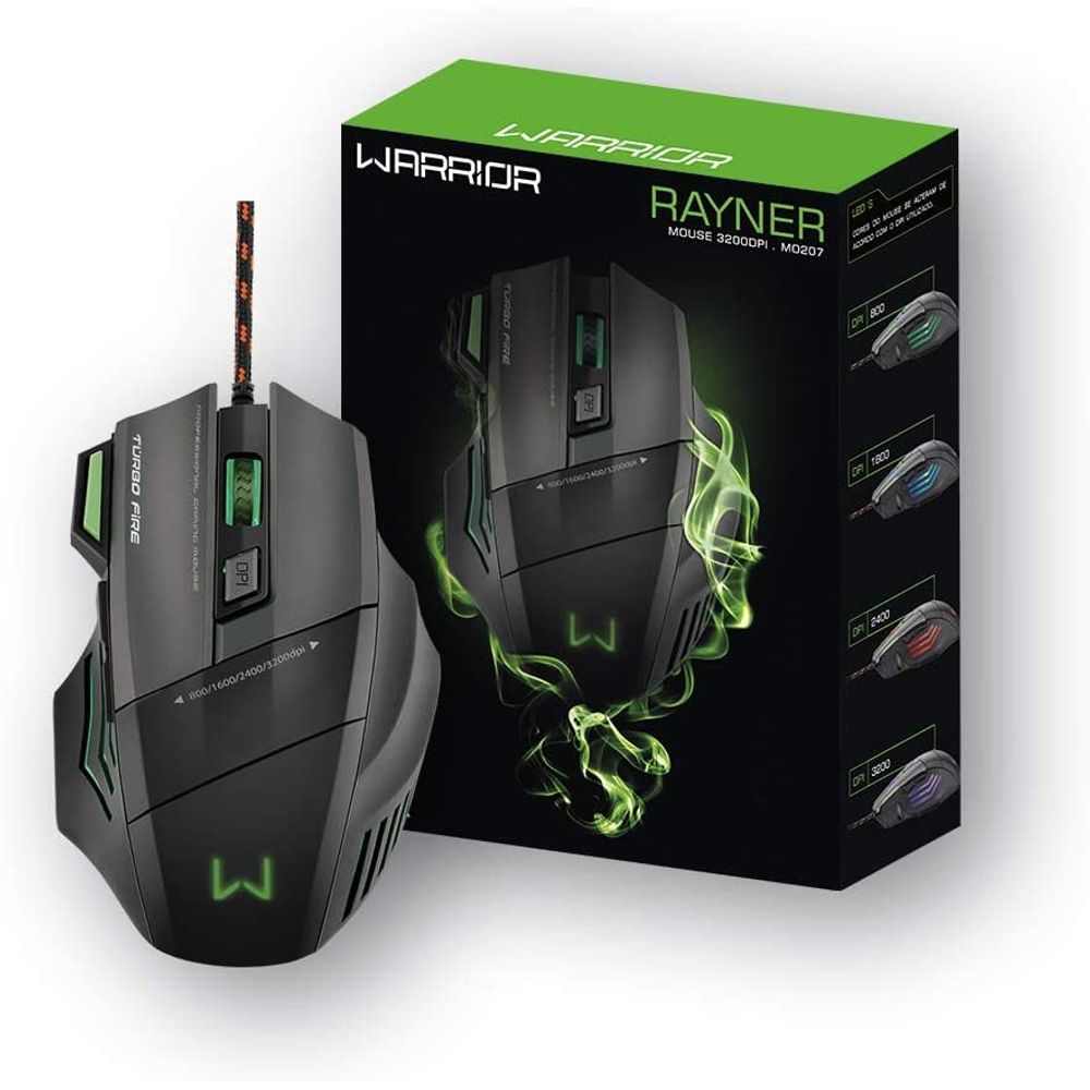 Mouse Multilaser Gamer Profissional Warrior 7 Botões 3200 Dpi - Celltronics